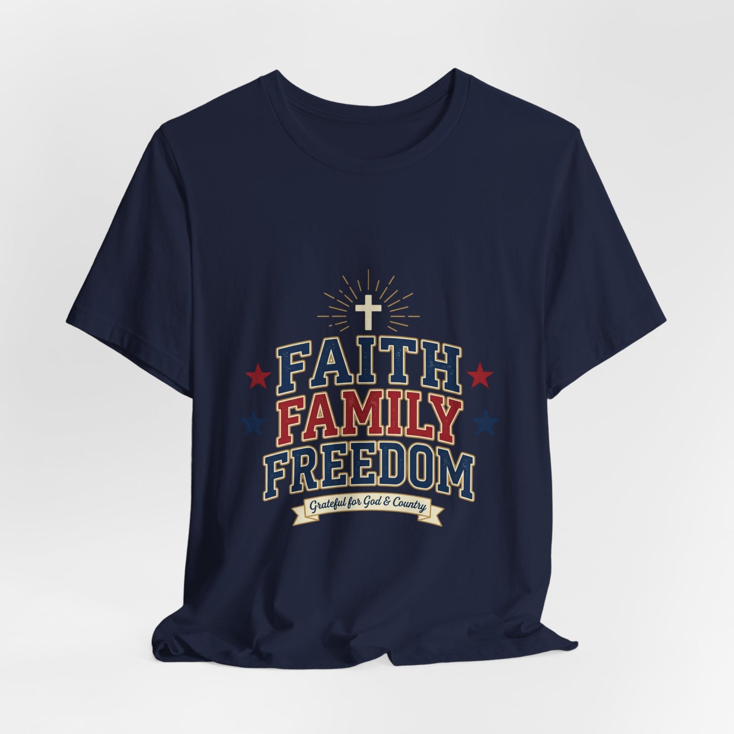 Faith Family Freedom Tee | Patriotic, Faith-Based July 4th, Vintage Americana