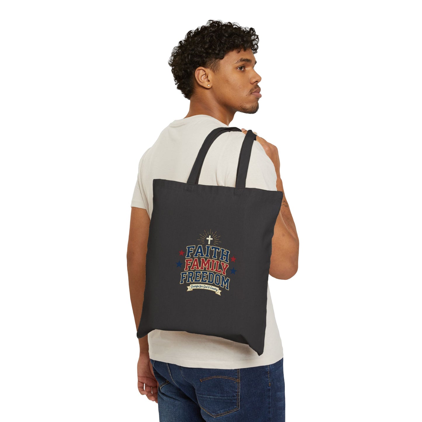 Faith Family Freedom Tote, patriotic faith-based vintage Americana, July 4th